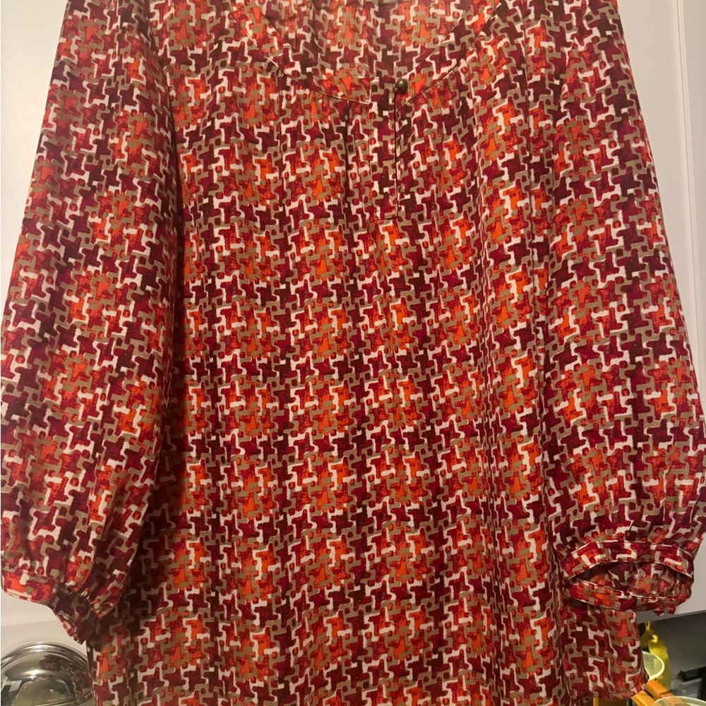 Red and Orange Patterned Blouse